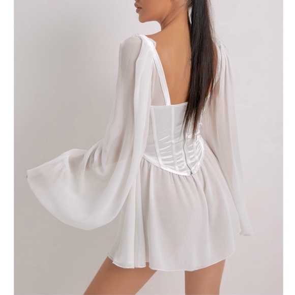 Chiffon Bubble Sleeve Bustier Corset Mini Dress - Picture 6 of 11